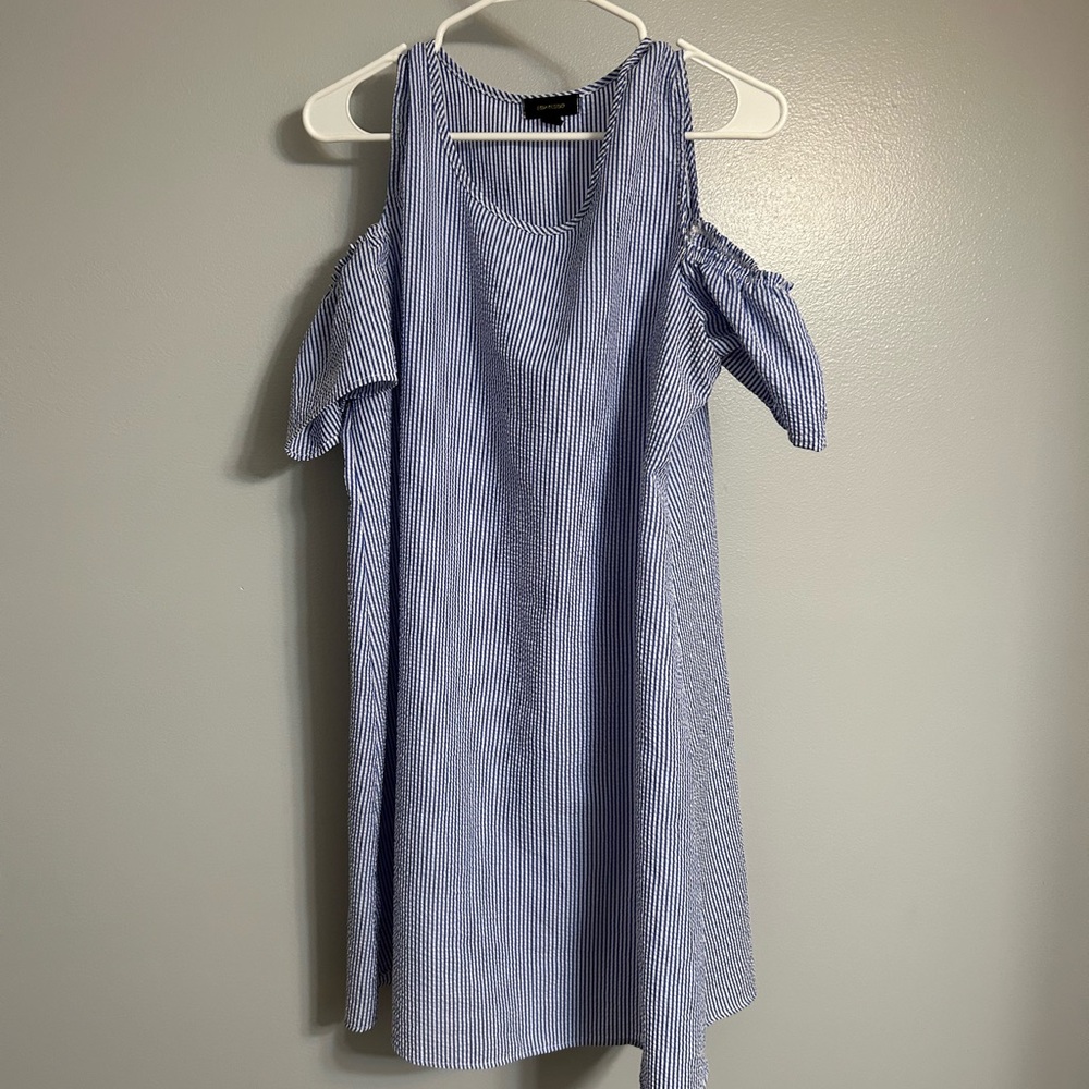 Blue Striped Cold Shoulder Dress